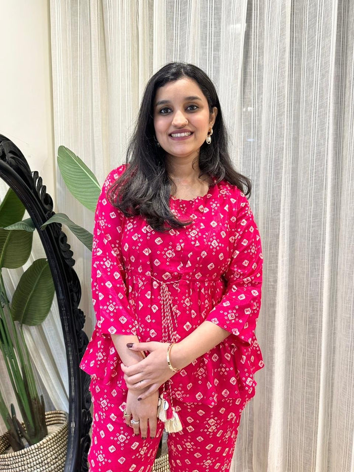 Bandhej Coord Set- Pink