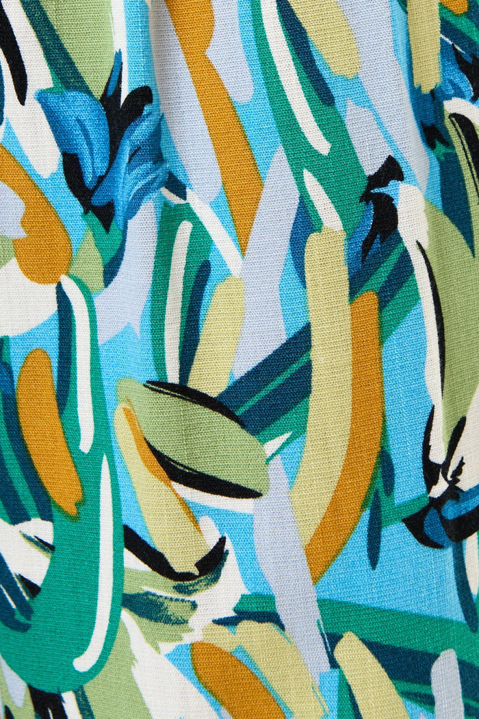 Corrine Brushstroke Print Short Sleeve Midi Dress - Green - Bascora