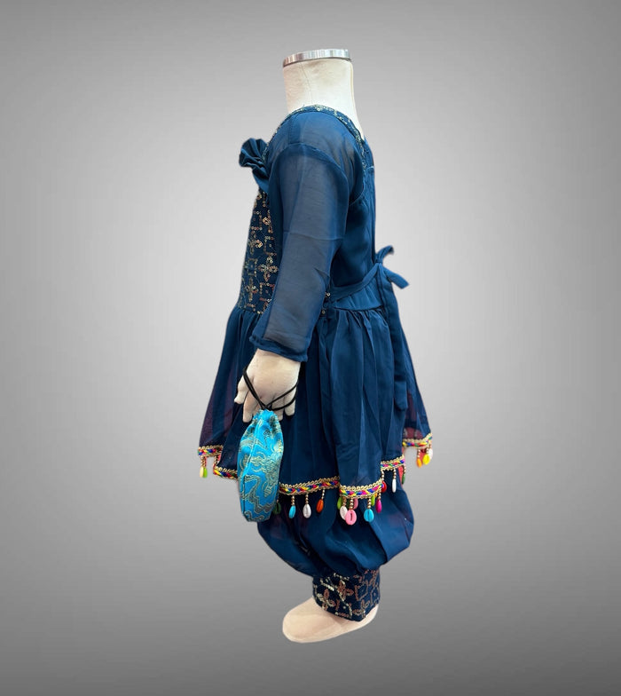 Cotton Embroidered Prussian Blue Girl's Salwar Suit