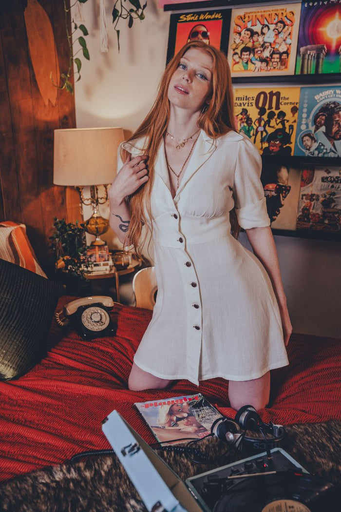 1970s style Cream Daisy Mini Dress - Soul Sister since 1969