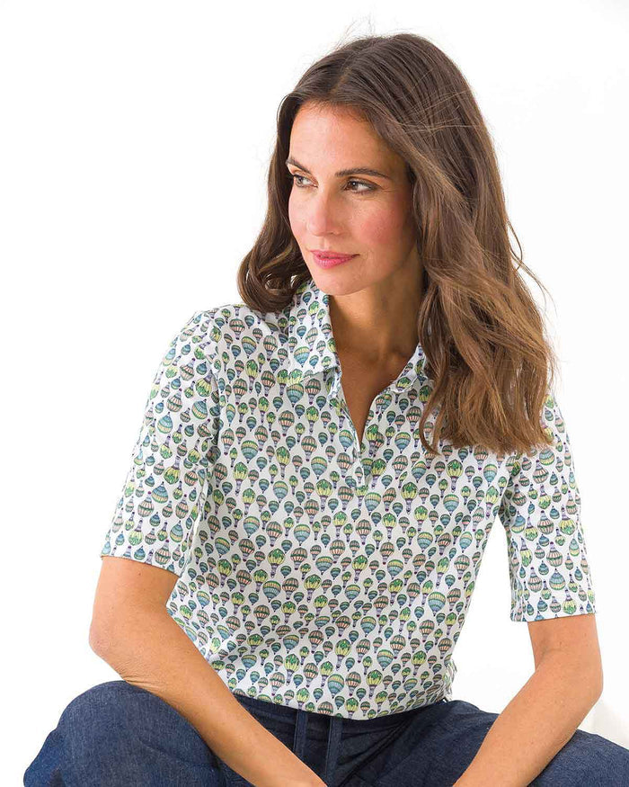 Dani Patterned Short Sleeved Cotton Polo Top - The Classic Boutique