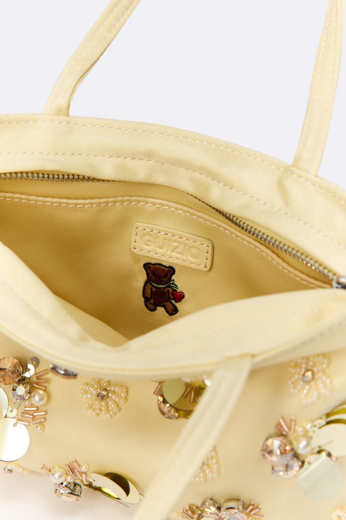 Embellished Satin Pouchette in Honey Butter