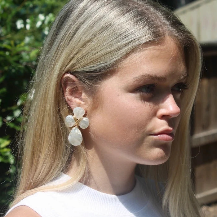 Gold Pearl Cross Earring