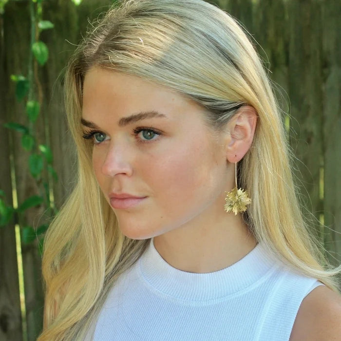 Gold Sunburst Hoop Earring