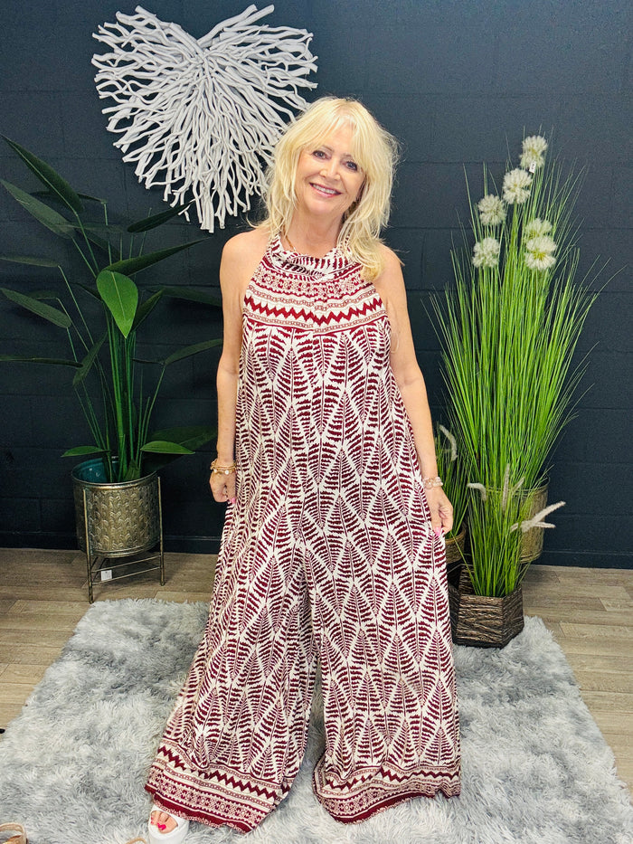Jamila Halterneck Jumpsuit Wine
