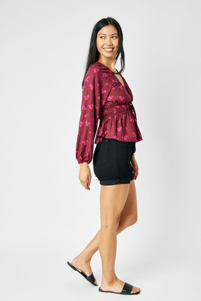Judy Blue High Waist Tummy Control Cuffed Non Distressed Shorts in Black