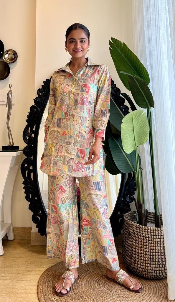 Muslin Silk Coord Set- Grey Multi
