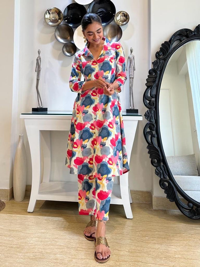 Navy Pink Big Floral Coord Set