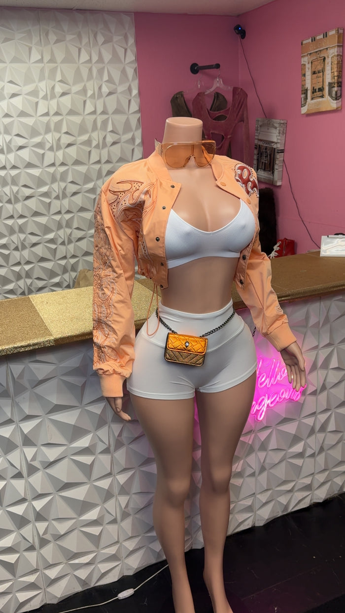 Peach Paisley Bomber Jacket ( Peach )