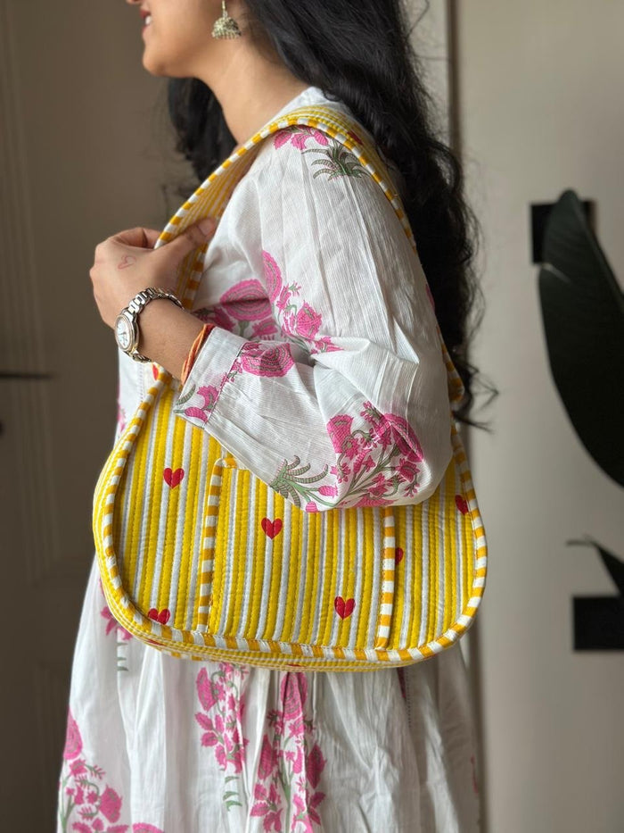 Quilted Shoulder Bag- Yellow Striped