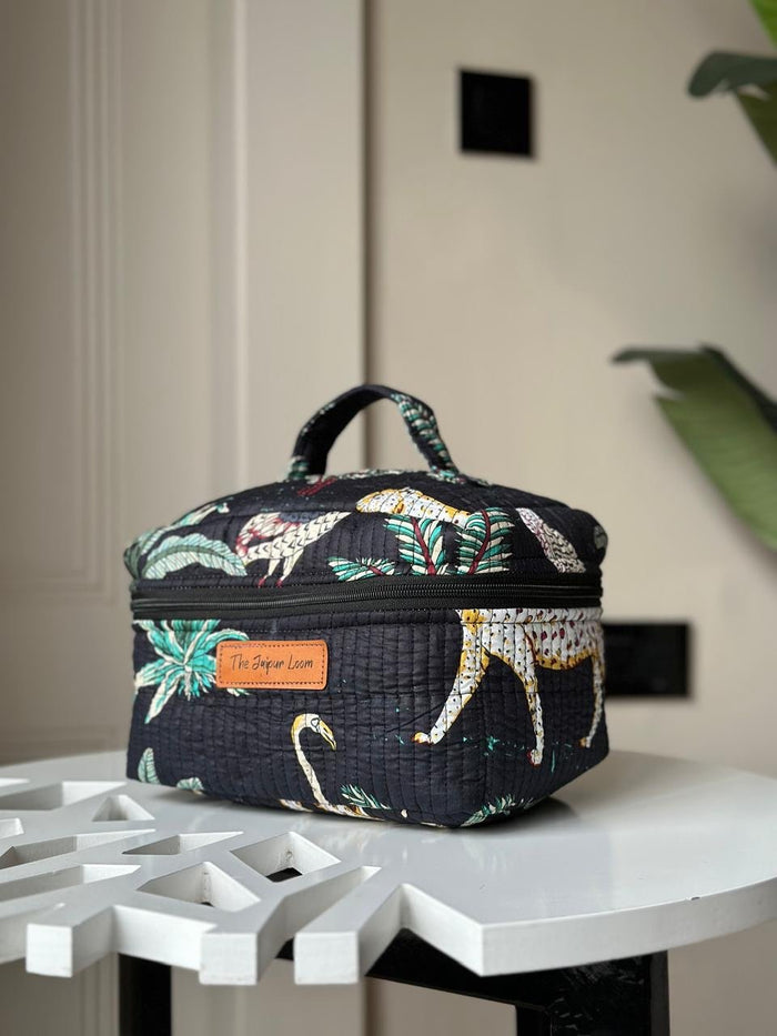 Quilted Vanity Bag- Black Jungle
