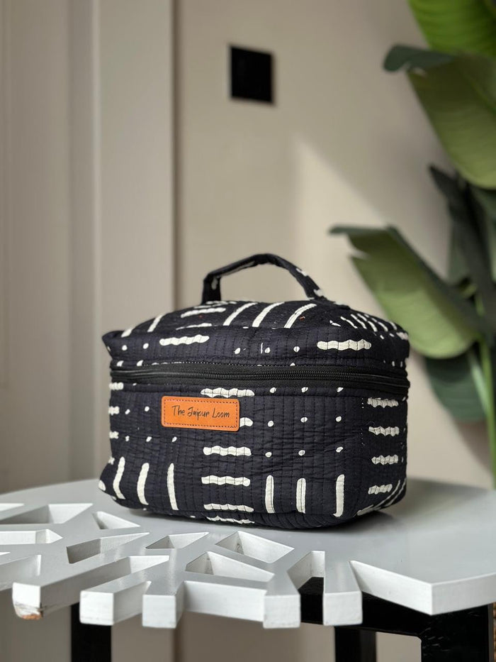 Quilted Vanity Bag- Black Lines