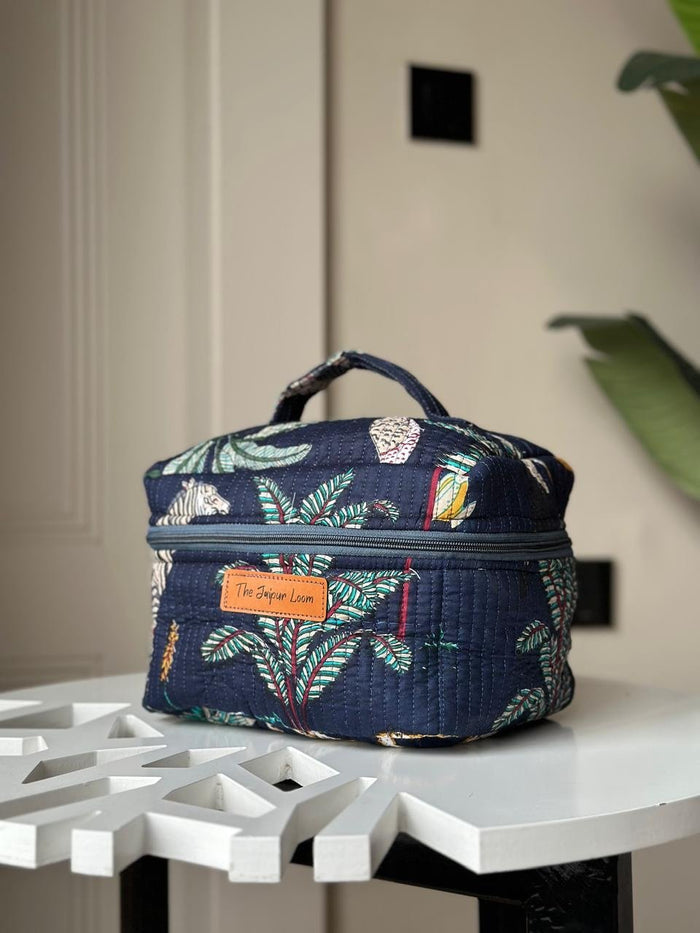 Quilted Vanity Bag- Blue Jungle