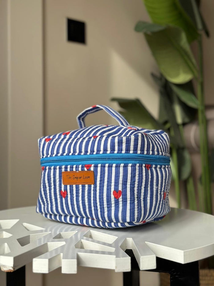 Quilted Vanity Bag- Blue Stripes