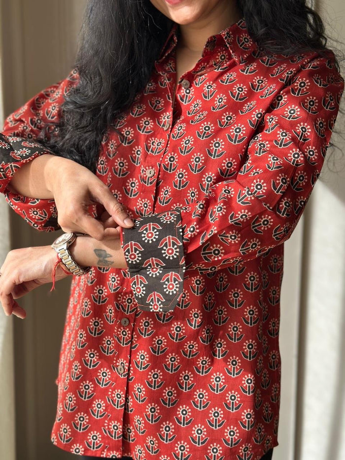Raima Cotton Ajrakh- Maroon Booti