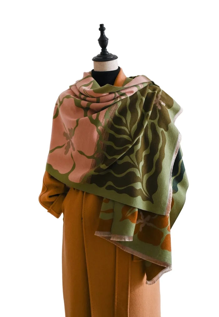 Reversible Wrap Scarf - Green/Pink