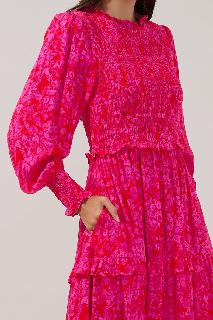 Seldy Smocked Midi Dress Rouge Floral
