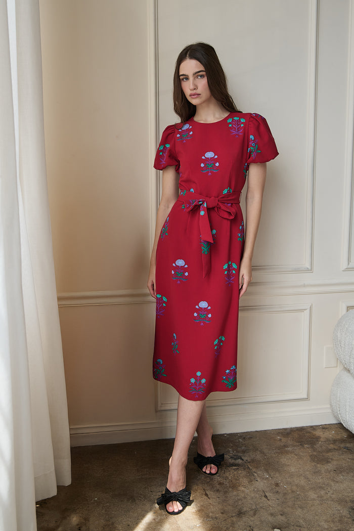 Senidy Puff Sleeve Midi Dress Genora Floral