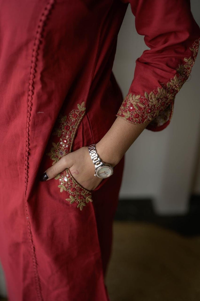 Shimmy Embroidered Premium Set- Red