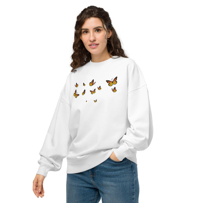 Sweat oversize Bones Blanc détail - imprimé Future et papillons monarques