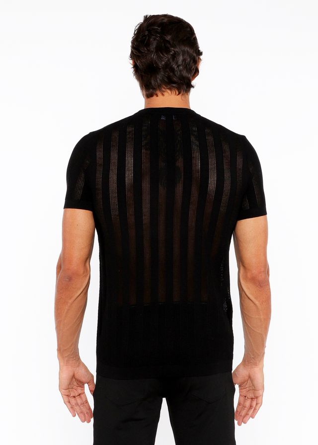 TEXTURED OPEN KNIT CREW TEE
