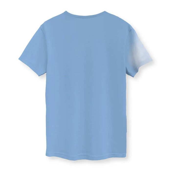 Thomas the Dank Engine T-Shirt - The jarring superimposition of a photorealistic "monochromatic graphite" (#4A4A4A) rap icon's face onto the whimsical "vivid industrial blue" (#0074D9) boiler front.