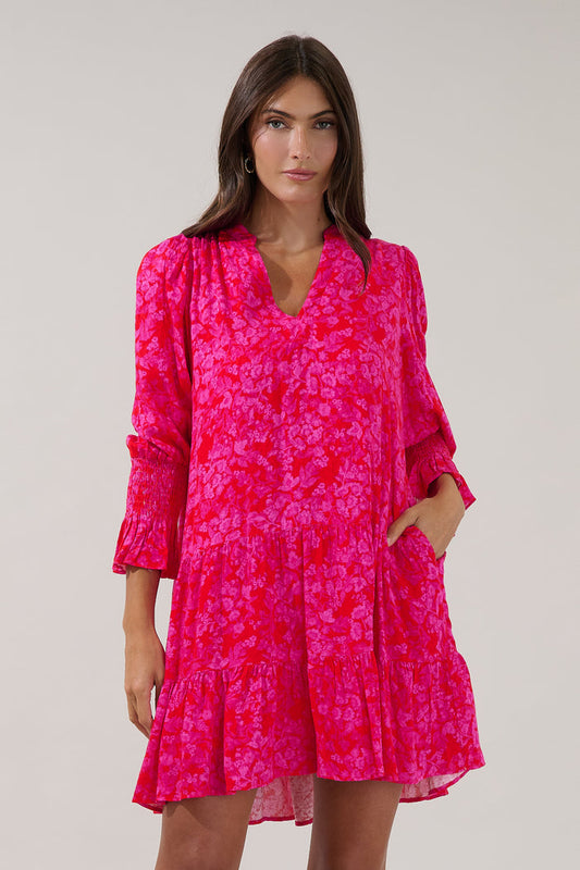 Anamy Shift Mini Dress Rouge Floral