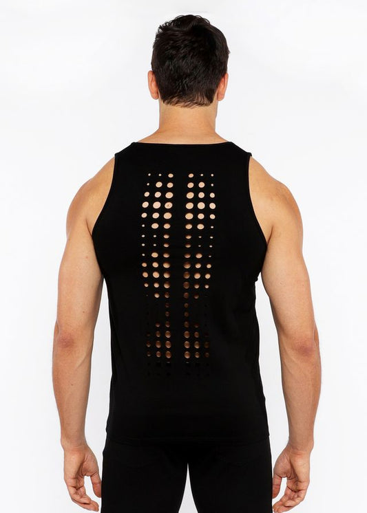 CIRCLE SPINE LASER CUT STRETCH JERSEY TANK