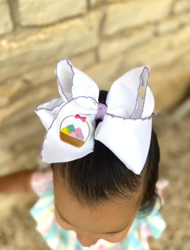 Hair Bow Clip The Easter Egg Hunt Basket Moonstitch Embroidered