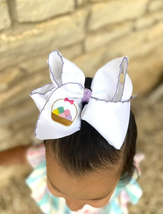 Hair Bow Clip The Easter Egg Hunt Basket Moonstitch Embroidered
