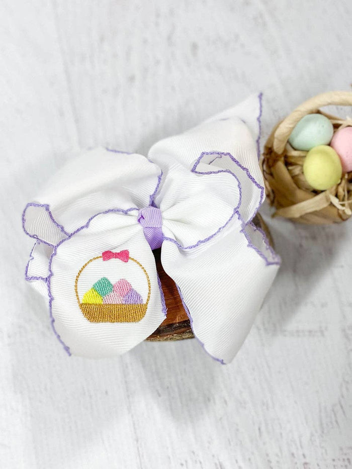 Hair Bow Clip The Easter Egg Hunt Basket Moonstitch Embroidered
