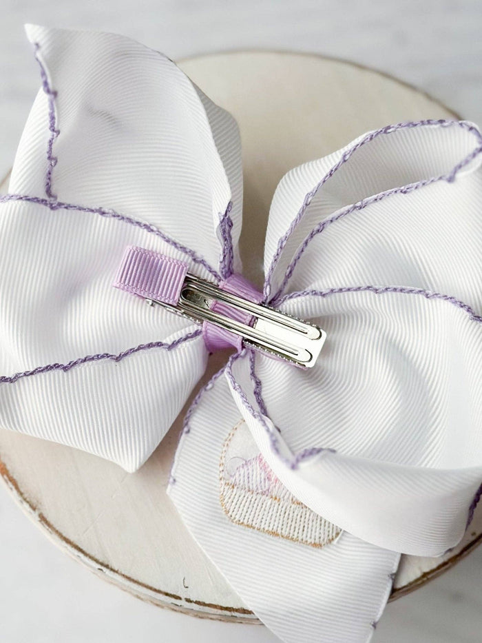 Hair Bow Clip The Easter Egg Hunt Basket Moonstitch Embroidered