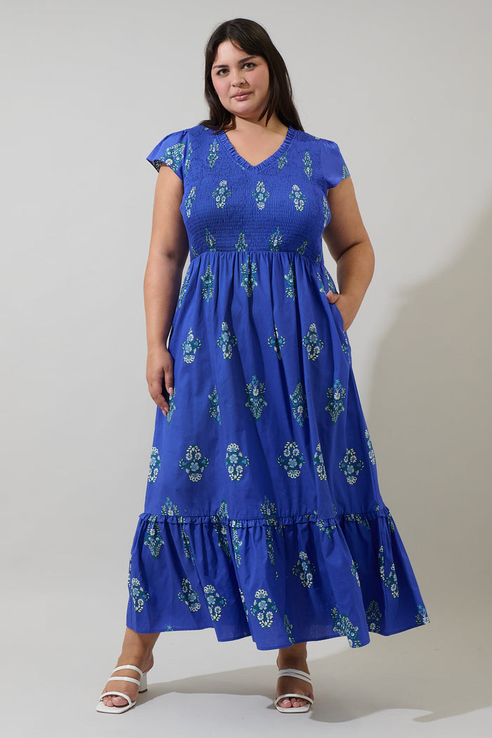 Haline Floral Liora Smocked Midi Dress Curve