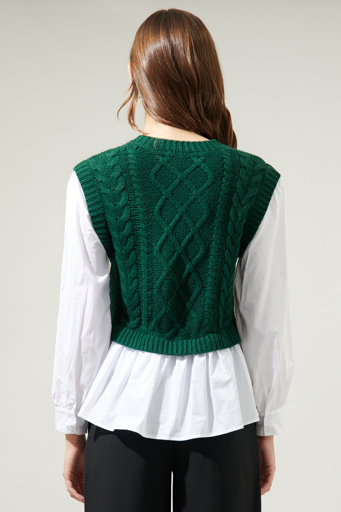 Javelina Mix Media Cable Knit SweaterVest Long Sleeve Top