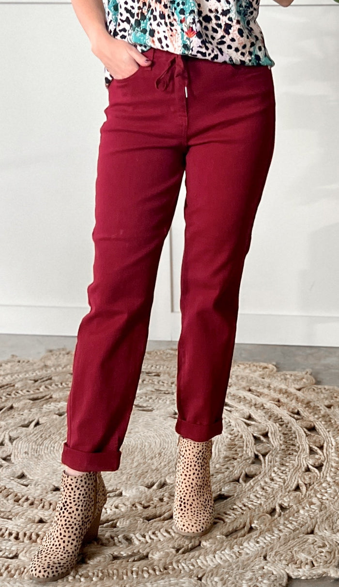 Judy Blue High Waist Scarlet Denim Cuffed Jogger Jeans