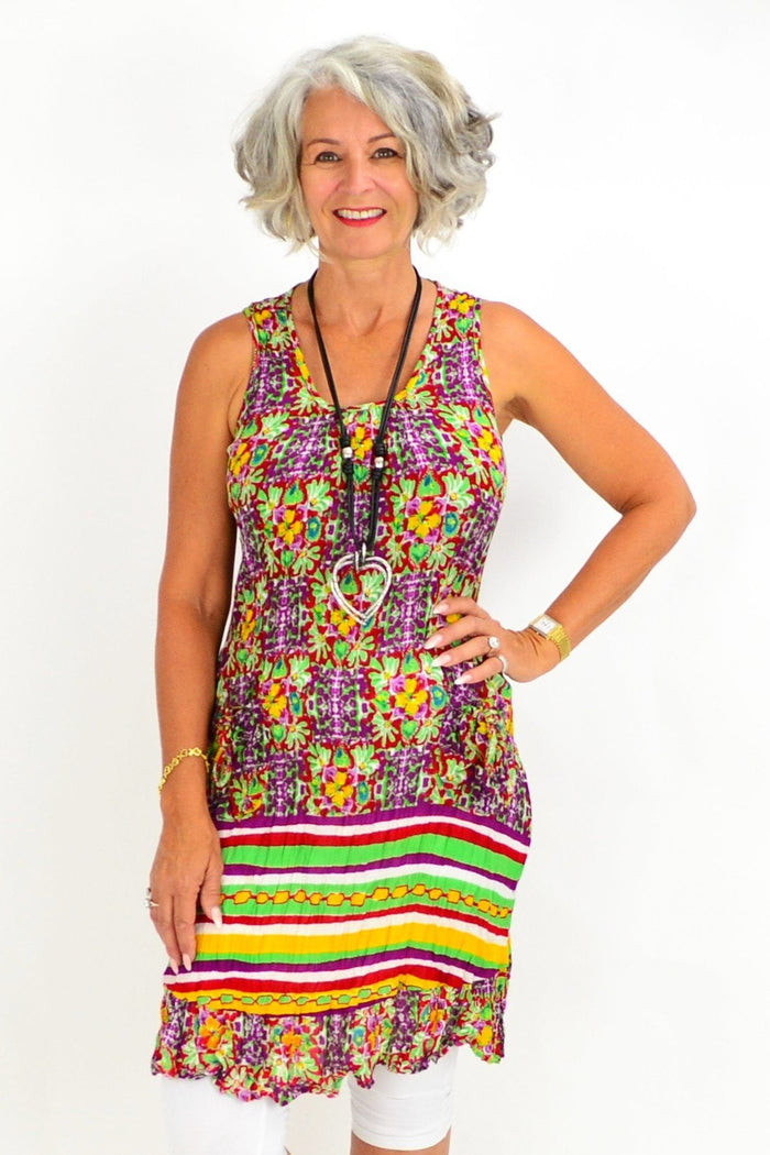 Light blue sleeveless tunic from One Summer's Less Monday Pocket Tunics collection, featuring a relaxed fit and side pockets.