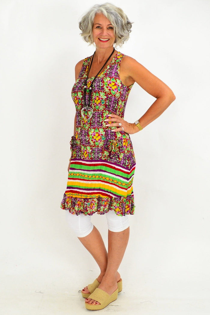 Light blue Less Monday sleeveless tunic by One Summer, featuring a relaxed fit and pocket detail, perfect for casual wear.