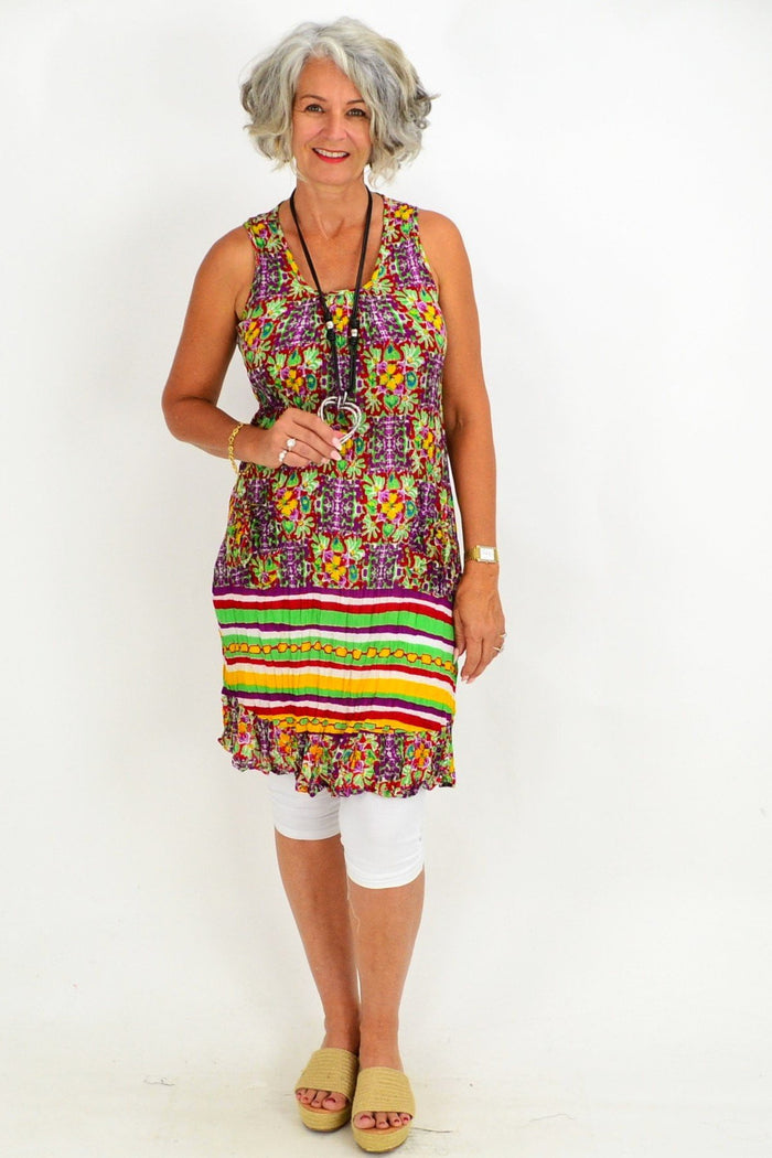 Light beige sleeveless tunic by One Summer, featuring a relaxed fit and pocket detail, perfect for casual summer wear.