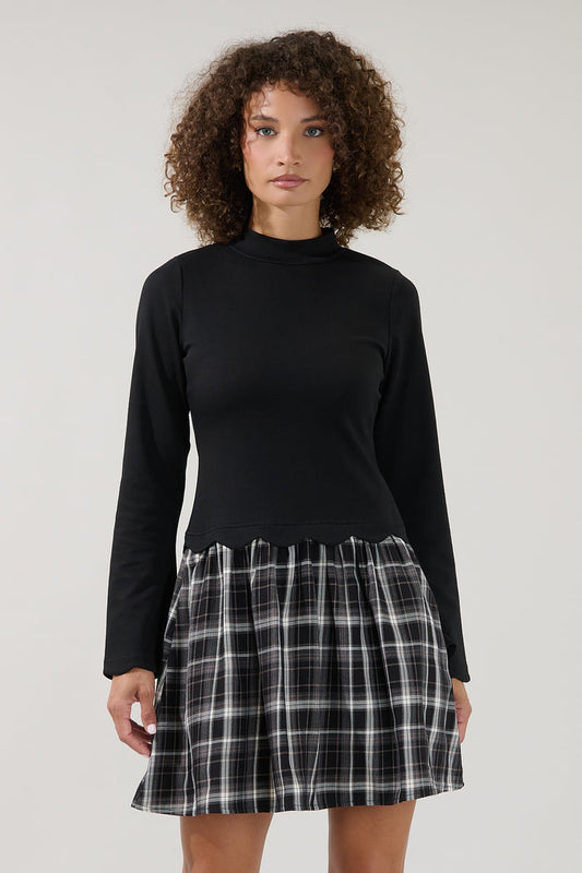 Luisa Mix Media Mini Dress Plaid
