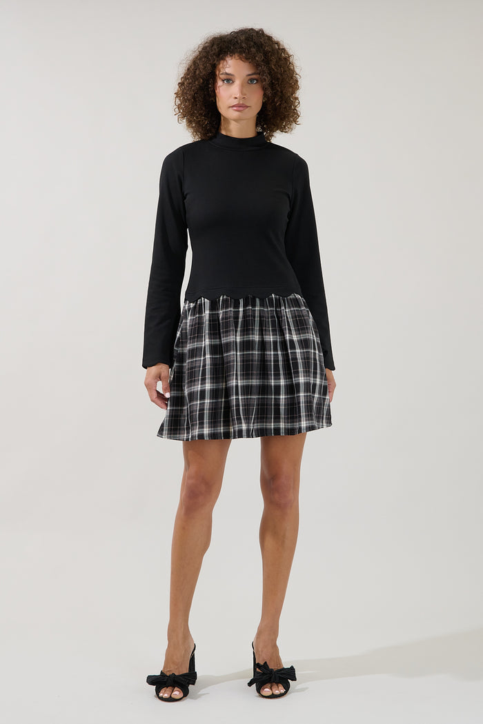 Luisa Mix Media Mini Dress Plaid