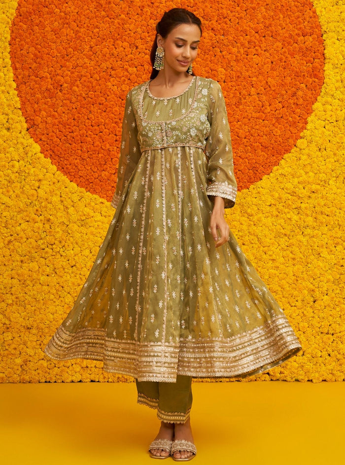 Mulmul Royal Tissue Genda Sage Green Dupatta