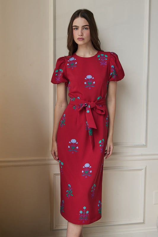 Senidy Puff Sleeve Midi Dress Genora Floral
