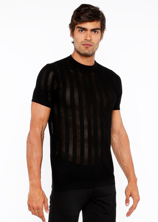 TEXTURED OPEN KNIT CREW TEE