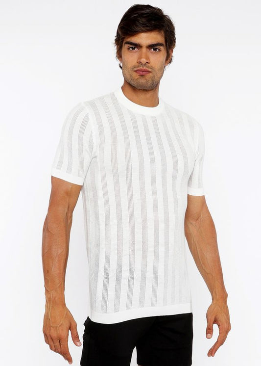 TEXTURED OPEN KNIT CREW TEE