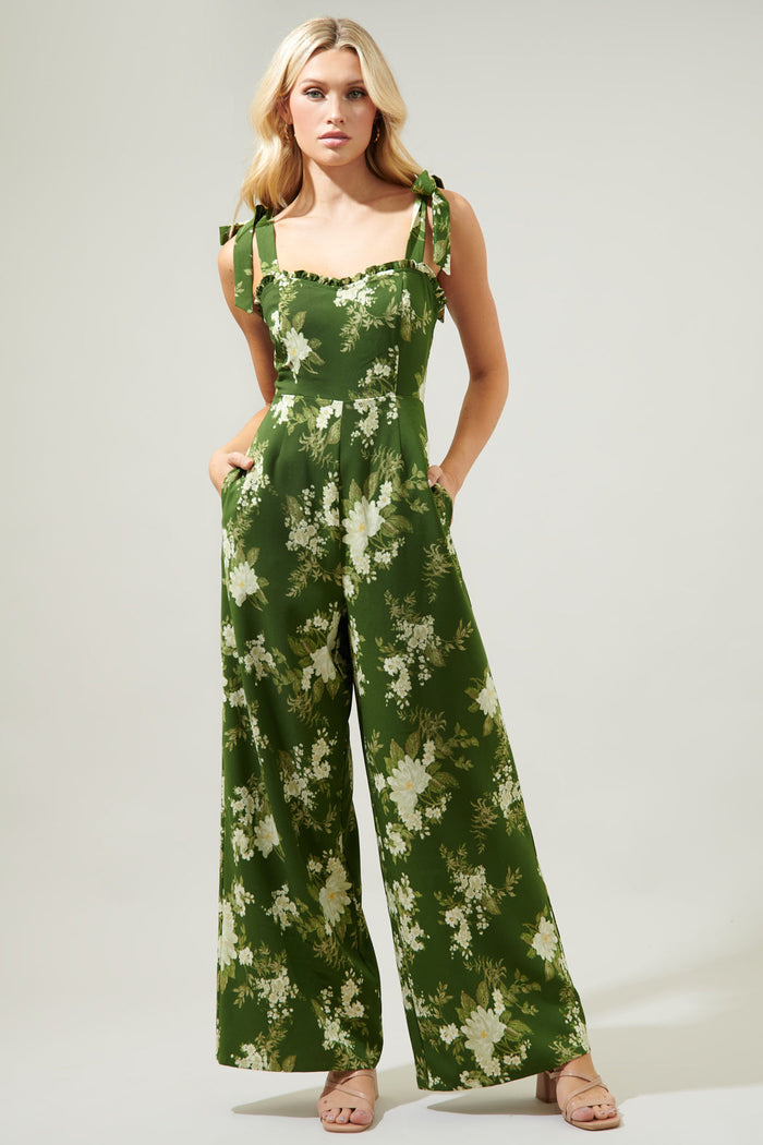 Vetiver Floral Dume Wide Leg Jumpsuit