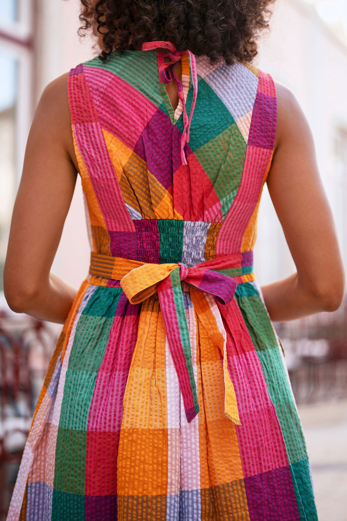 The Seersucker – Cotton Check Midi Sun Dress - Bascora